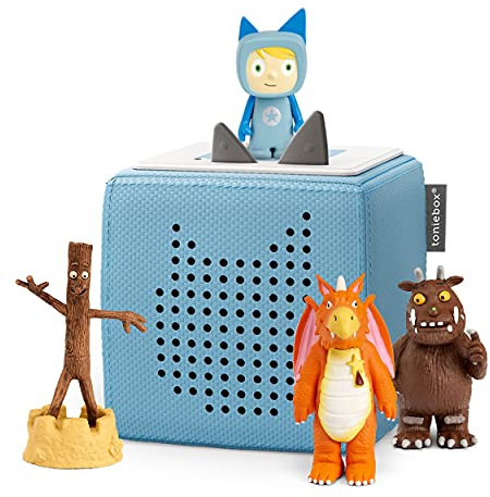 tonies Toniebox Starter Set Bundle Incl. 1 Creative 3 Characters: The Gruffalo, Stick Man, and Zog, Audiobooks and Music Player Speaker for Kids, Screenfree Wireless Speaker, Light Blue