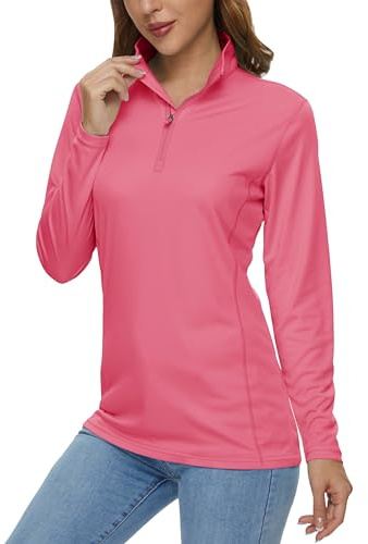 Womens Fishing Shirt Hiking Shirts Sun Protection Shirts for Women Long Sleeve T Shirts Performance Summer Tops for Women Running Shirts Rose