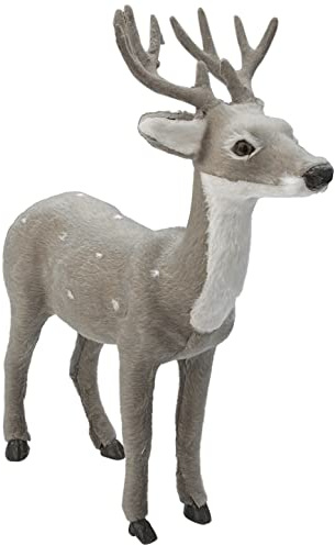 Rammento 25cm Resin Grey Fuzzy Reindeer Figurine with Spotty Finish | Freestanding Christmas Stag Ornament | Stylish Xmas Indoor Figurine | Christmas Table Decoration | Home Décor Accent for Display
