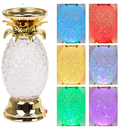 YAKii 9.5 Pineapple LED Color Changing Shine Lamp,Swirling Water Waves Lamp Kid Safe Battery/USB Cable Operated,Table Lamp Candle Holder Table Decoration Gold