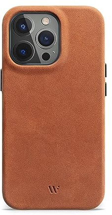 WIIUKA Hülle für iPhone 13 Pro Max, Deutsches Leder, Lederhülle extra Dünn, Premium Handyhülle, Case, Qi, Vintage Braun