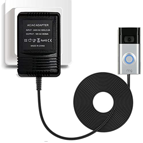 Doorbell Transformer 18V/500mA, AC Black Power Supply Adapter Transformer Cable Smart Home Accessories Compatible with Video Doorbell 2 Pro (8M)