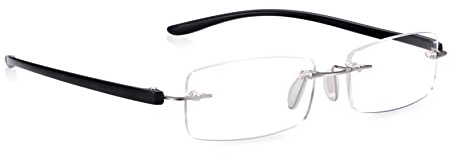 Read Optics Lesebrille +1,5, randlose Lesebrille, hochwertige Brille in Schwarz und Silber, praktische Lesebrille für jeden Tag