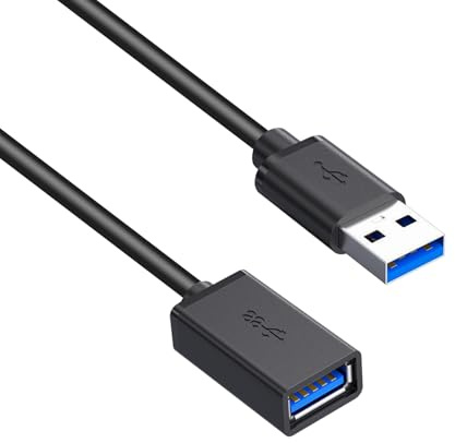 iYueMps Cable de extensión USB 3.0, 1,5 m USB macho a hembra, cable extensor compatible con impresora, escáner, cámara, disco USB, teclado, color negro