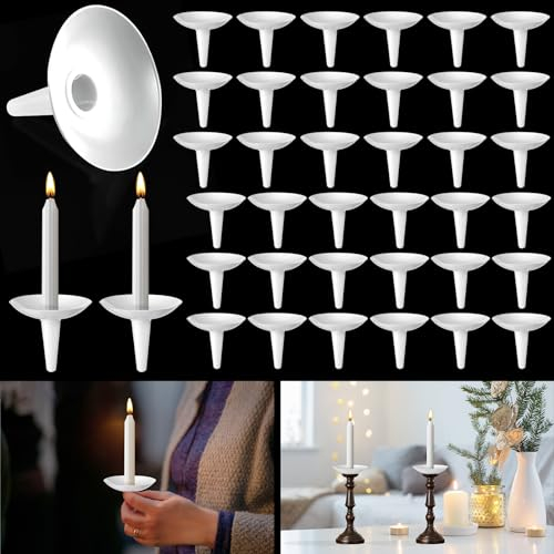 UQM 50 Pcs Reusable Plastic Candle Holders, Candle Drip Wax Catcher, White, Perfect for Religious Services, Formal Events, Casual Gatherings