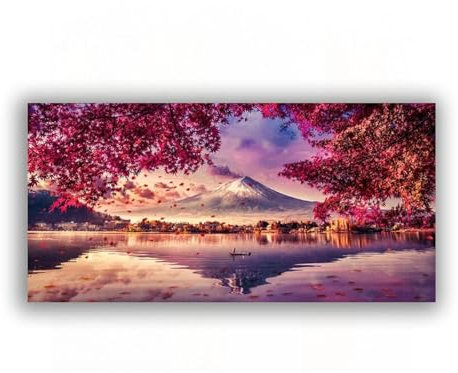 FITSEN Impression sur toile murale Mont Fuji naturel, cerisier du Japon Tableau de paysage panoramique œuvre d'art moderne pour salon chambre à coucher 50 x 100 cm sans cadre