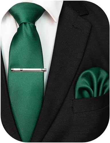 JEMYGINS Herren Krawatte mit Matte Oberfläche inklusive Einstecktuch und Krawattenklammer Set