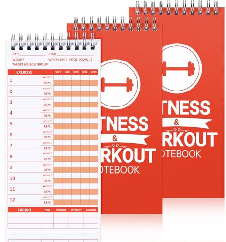 Mooliwe 3 Pcs Gym Journal 4'' x 8'' Fitness and Workout Book Notebook 70 Sheets Workout Log Bodybuilding Workout Book Tracker Workout Planner Notepad for Women Men Training Goal