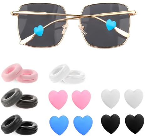 WLLHYF 16 fermi per occhiali da vista, in silicone antiscivolo, comodi e morbidi ganci con scatola, protezioni per occhiali da sole, occhiali da lettura, Nero + bianco, taglia unica