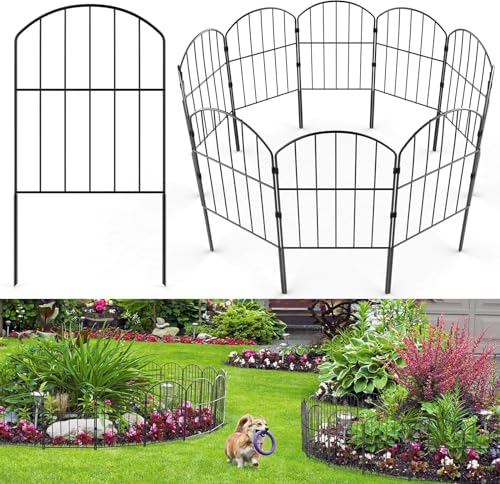 VANCASTLE Dekorativer Gartenzaun, Hundezaun, Barriere, 25 Paneele, Zaunpaneele für Hunde draußen, rostfreie Metalldrahtrand, Tierabsperrung, Blumeneinfassung für Terrasse, Hof, 32 cm (L) x 61 cm (H)
