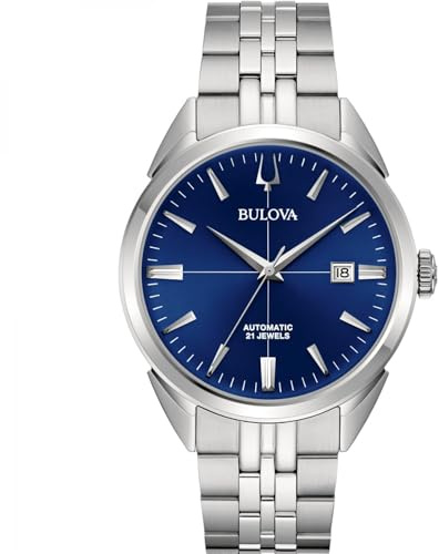 Bulova Sutton Automatic Herrenuhr, Blau 96B425, Stahlgehäuse und Armband, klassisch, Klassisch