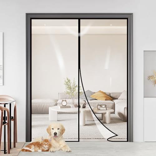 Transparent Insulated Door Curtain，Skloopearg Magnetic Thermal Door Screen Auto Closer Fits Doors Up to 72 x 80, to Keep Warm in Winter Cool in Summer for Air Conditioner Room, Kitchen, Bedroom