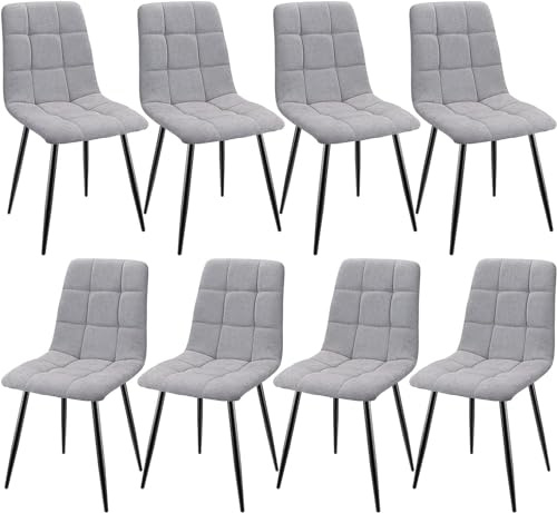 JIJIAN Esszimmerstühle 8er Set, Küchenstühle mit Leinen, Grau | Stühle Esszimmer mit Schwarzen Metallbeinen, Bis 120 kg Belastbar, Moderne Polsterstühle für Esszimmer Wohnzimmer Küche