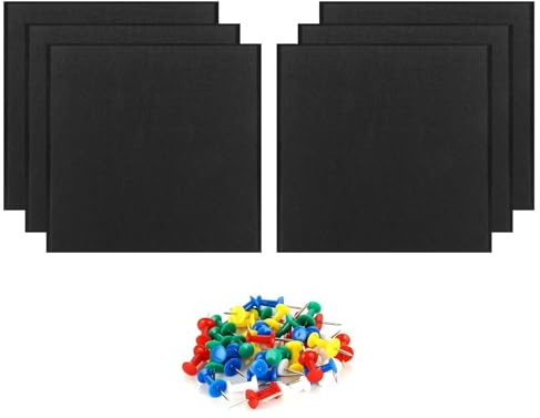 WOPPLXY 6 Stück Filz Pinnwand Selbstklebend, 30 x 30cm Pinnwand Selbstklebend, 9mm Dick Pinnwands Schwarz für Fotos und Notizen in Zuhause, Büro, Schule