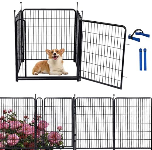 Okaygardn Tall Garden Fences and Borders, 54 in(H) Dog Fences for The Yard, 4 Panels Total 8.9 Ft Long, Gate 21 Inches Wide with Low Sills. Dog Fence Outdoor or Indoor. Fencing for Garden Beds