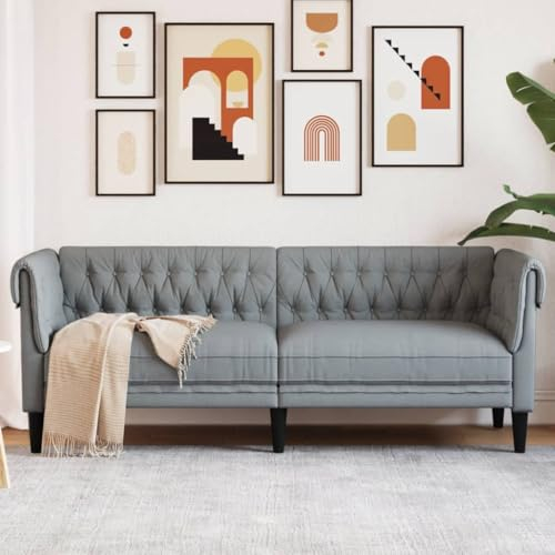 Festnight Sofa Chesterfield 3-Sitzer, Couch 3-er, 3 Sitzer Sofa, Glamour Design, Modern 3er Gästesofa mit Armlehne, Couchgarnitur, Sofagarnitur, Polstersofa - Wohnzimmer Hellgrau