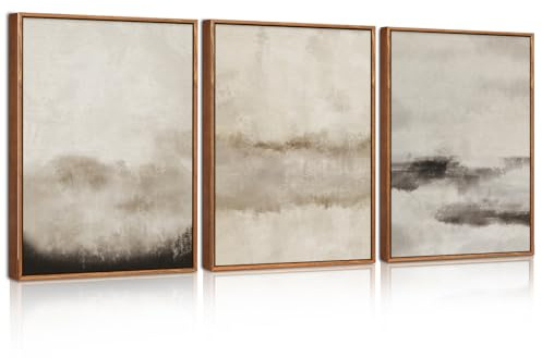 HPNIUB Abstract Mountain Lakes Framed Canvas Wall Art Set, Neutral Nature Landscape Wall Decor, Nordic Scenery Wall Painting, Modern Gallery Art Prints for Living Room, Bedroom,30x40cm (Abstract)