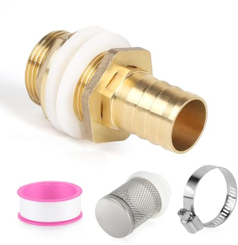 SWAWIS Regentonnendurchführung Tankdurchführung 3/4 IG 1 AG + Schlauchtülle 25mm Regentonnenanschluss mit Dichtungen Filter Faßverschraubung Messing Tankdurchführung für Regenfass Regentonnen