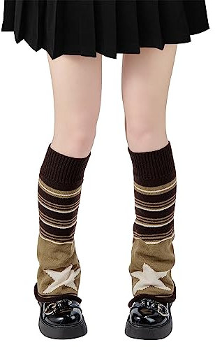 Damen Socken Y2K Stulpen Warme Beinstulpe für Damen Thigh Highs Beinwärmer Brauner Stern Einheitsgröße