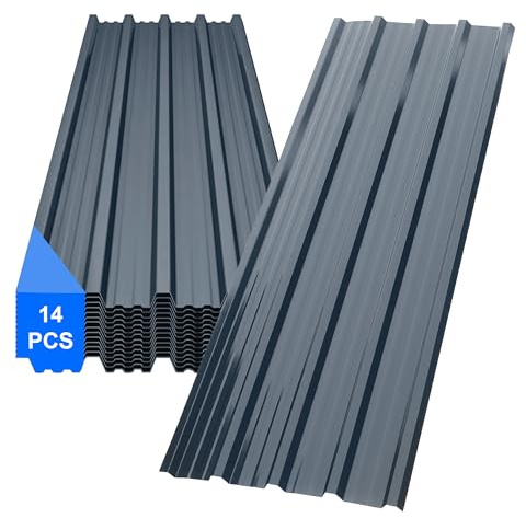 NICEWEEK 14er Set 7 m² Profilblech Trapezblech Dachblech Dachplatten, verzinktes Stahlblech 0,25 mm, 110x46 cm, für Carport-/Garage-Dach, Wellplatten Dach, Wetterfest Korrosionsbeständig (Grau)