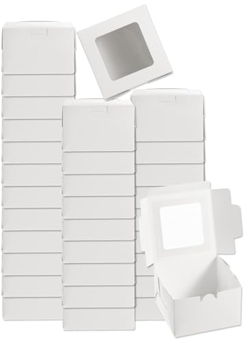 QUARKZMAN 32 Stück Seifenverpackungsschachteln 3,9x3,9x2,6 Zoll Kraftseifenschachtel mit Fenster geschenkschachtel für Bäckerei Süßigkeitenverpackung Schmuckdisplay (Quadratisch, Weiß)