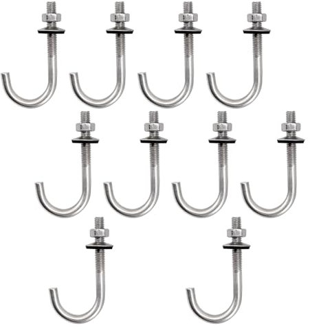 Bullone di ancoraggio per tetto, M6 x 35 x 75 mm, in acciaio inox 304, gancio a J, gancio da parete, ganci a gambo lungo, con dado esagonale, viti di ancoraggio per calcestruzzo, 10 pezzi
