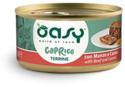 Oasy Umido Gatto,oasy terrine per gatti adulti di tutte le taglie gusto Manzo e Carote | 12 scatolette da 85 grammi l’una.