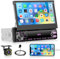 Fuluku 1 Din Autoradio con Wired Mirror Link, 7 Pollici Display Manuale a Scomparsa Radio con Bluetooth/USB/Type-C/FM/RDS/EQ/Telecamera di Retromarcia/MIC/SWC