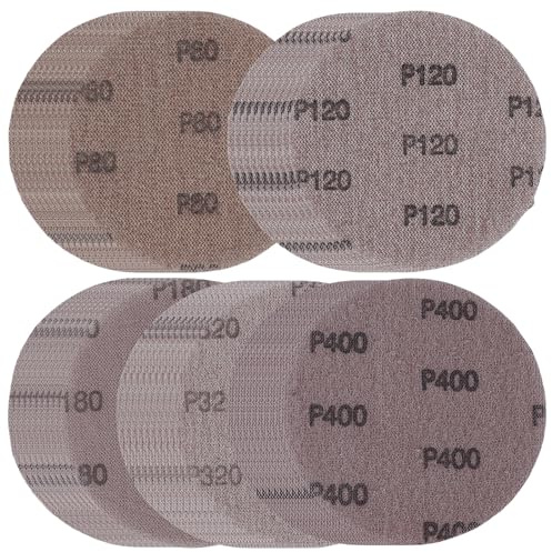 Lot de 50 disques abrasifs à mailles - Grain 80/120/180/320/400 - Pour bois, spatule, plastique, peinture, sans poussière - Ponceuse excentrique