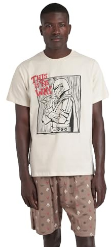 Star Wars Pijama Hombre Lino Cut de Algodón con Manga Corta Cuello Redondo Pantalón Corto Estampado Bolsillo Trasero Detalles en Relieve y Diseño de V