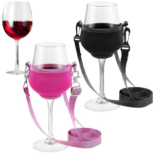 WANTUSHUI 2 Stück Weinglashalter zum Umhängen,Weinhalter zum Umhängen,Weinglas Halterung zum Umhängen,Glashalter zum Umhängen für Picknick,Plastik Weingläser Halter,Wine Glass Holder