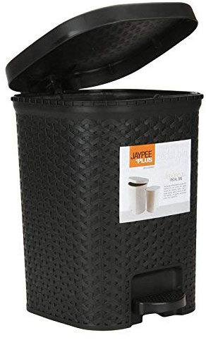 TENLITE “Black 7 Litre Rattan-Style Square Plastic Pedal Bin with Hinged Lid & Removable Inner Black Bucket – Compact Hands-Free Foot Pedal Waste Bin for Bathroom, Kitchen, Office & Bedroom
