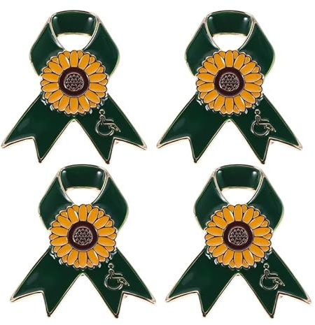 Gatuida 4 Stück Awareness Badge, Sonnenblumen Anstecker, Behindertenrechte Zeichen, Ehrenamtliche Anstecker grün, 5,5 cm Metall für Spendenaktionen, Helfer, Inklusion Veranstaltungen