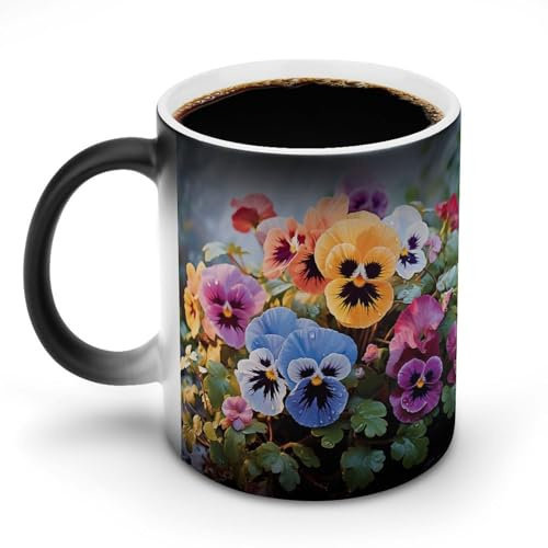 DDTKLSNV Pansy Flowers Ceramic Coffee Mug 11oz Heat Sensitive Magic Coffee Mug Color Changing Coffee Cup Tea Cup for Women Men