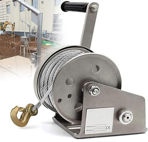 Cabrestante manual portátil con freno automático para elevación y transporte seguros, manivela de acero inoxidable resistente para uso en exteriores e industriales