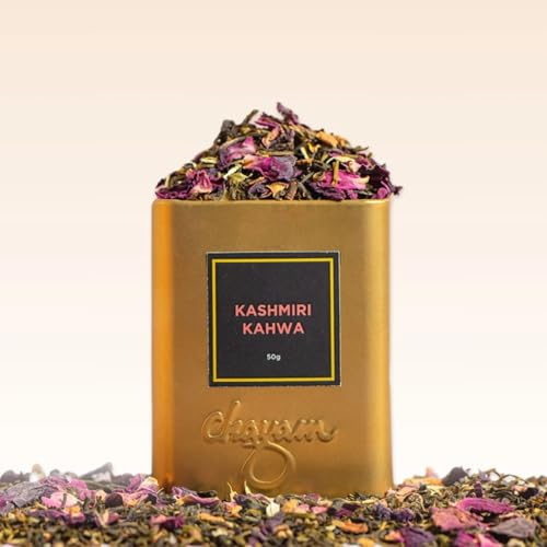 TENLITE Kashmiri Kahwa Green Tea 50g – Premium Loose Leaf Blend with Saffron, Cardamom, Rose Petals, Cinnamon & Almonds – Detox, Digestive & Wellness Herbal Tea in Luxury Tin Caddy
