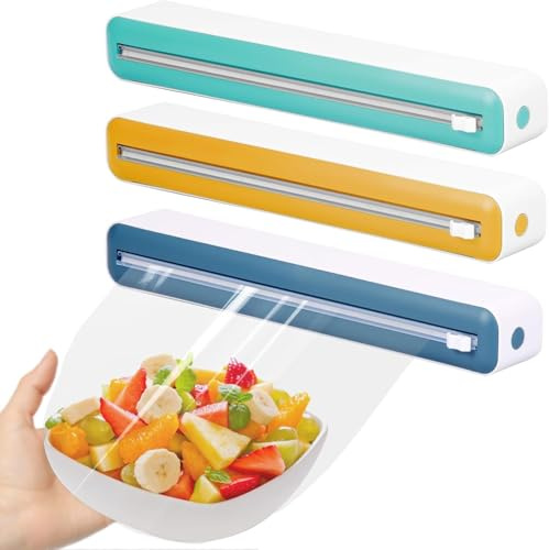 Cling Film Dispenser and Cutter, Plastic Wrap and Tin Foil Dispenser, Reusable Kitchen Foil Cutter, Food-Safe Cling Film Holder for Home, Restaurant (3pcs)