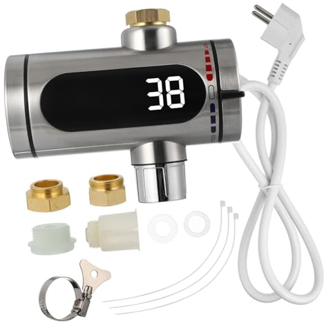 Calentador 20jbg-3 de Acero Inoxidable de Instantáneo Agua | Pantalla Digital Led, Bobina Integrada y Diseño Giratorio, Resistente al Agua, 1 Juego Color Plata