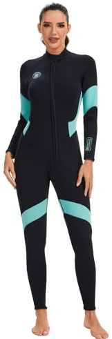 Lemorecn Neoprenanzüge für Damen, 2 mm, ultradehnbar, Neopren-Neoprenanzüge für Damen, Reißverschluss vorne, Ganzkörper-Tauchanzug für Wassersport (UK0221-Grün-L)