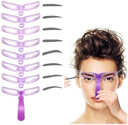 Augenbrauenschablone für Anfänger, 8 Stile Augenbrauenformer Kit mit Augenbrauenpinsel und Augenbrauenrasierer Trimmer, Wiederverwendbare DIY Augenbrauenschablonen Vorlage
