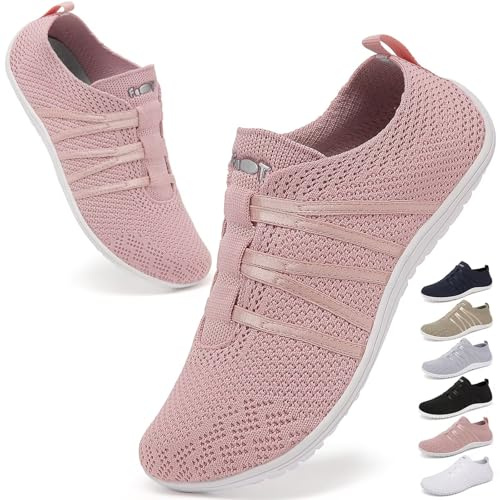 Wizshoe Barefoot Homme Femme Chaussures Pieds Nus d’été Basket Confortable Slip on pour Sneakers Respirant Légères Sport Shoe Casual Fitness Chaussons d’intérieur et d’extérieur Rose 39EU