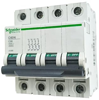 WEBMATEL Interruptor Automático Magnetotérmico de Control de Potencia ICP-M C60N | 4 Polos | 20A | 400V | 6kA | Montaje en carril DIN |