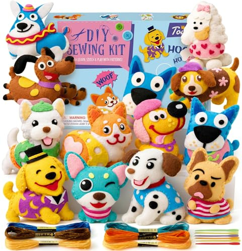 Toylink Filz Nähset Kinder, 12Pcs Bastelset Basteln Kinder ab 4 5 6 7 8 Jahre, Nähen mit Farbige Stickgarn Füllwatte, Kindergeburtstag Kreativ DIY Set Basteln Geschenk für Jungen Mädchen