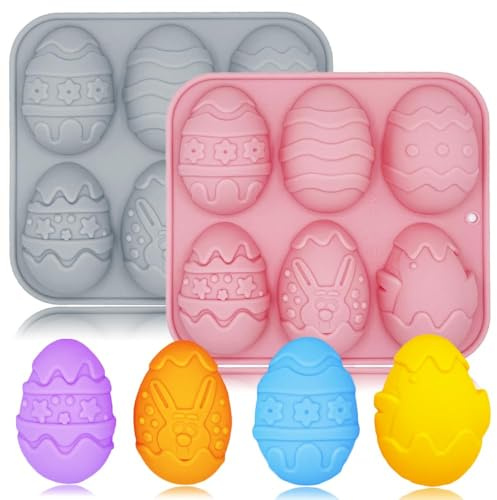 3D Easter Egg Silicone Chocolate Mould Large 6-Cavity Egg Shaped Silicone Mold, Baking Mold for Making Hot Chocolate Bomb, Cake, Jelly, Mousse