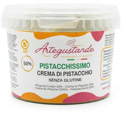 Artegustando Pistacchissimo Crema di Pistacchio 50% – Crema Spalmabile al Pistacchio Senza Glutine – Made in Italy – Ideale per Dolci, Torte, Crepes, Colazione – 500g