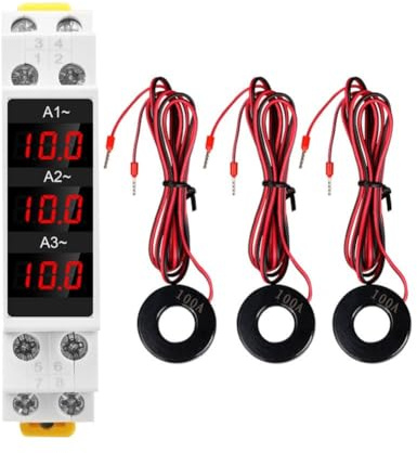 JoyousMall Amperímetro digital trifásico, CA 80-500 V 1-100 A, montaje en carril DIN, medidor de corriente con pantalla HD para paneles de control industriales