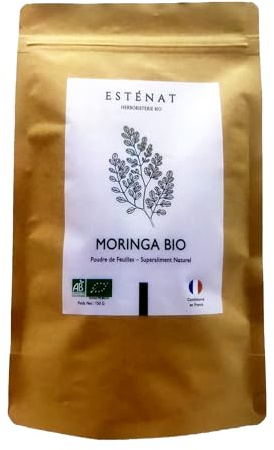 100% feuilles de Moringa BIO en poudre 150g - Antioxydant Detox Immunité Anti-Fatigue - Cheveux Peau - Vitamine A C E - Idéal Boost Énergie - ESTÉNAT