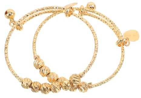 GOOHOCHY Bracelets pour Bébés en Cuivre Or 2pcs Structure à Perles Push-pull Ajustables pour Filles et Garçons, Design Élégant pour Fêtes D'anniversaire