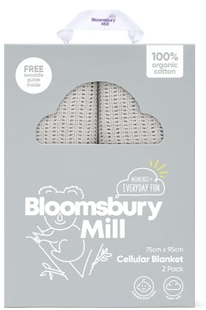 Bloomsbury Mill - Cellular Blankets Baby - Soft 100% Organic Cotton Baby Blanket - Pack of 2 - Essentials For Newborn - Ideal for Cot Bed, Travel, Car Seat, Pram, Moses Basket - Grey 75x95cm