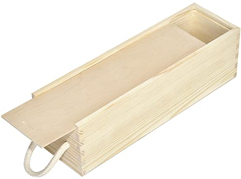 Creative Deco Weinkiste Holzkiste aus Natürliches Kiefern-Holz | Wein-Box für 1 Flasche mit Schiebedeckel und Tragekordel | 35,5 x 10,5 x 10,5 cm | für Lagerung, Weihnachten, Dekoration, Geschenk